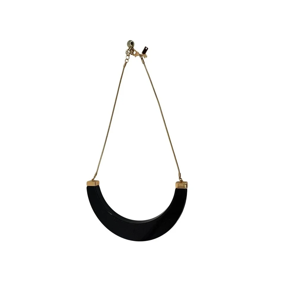 Kate Spade New York‎ Black Crescent Bib Necklace Gold Tone Snake Chain Statement